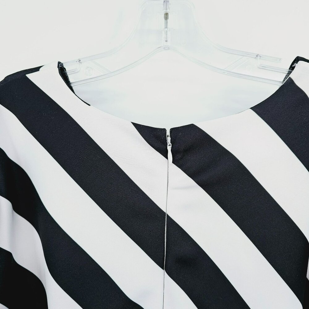 Eloquii Dress 16 Black White Stripe Flare Sleeve Body Hugging Bodycon Scuba Plus - Picture 9 of 13